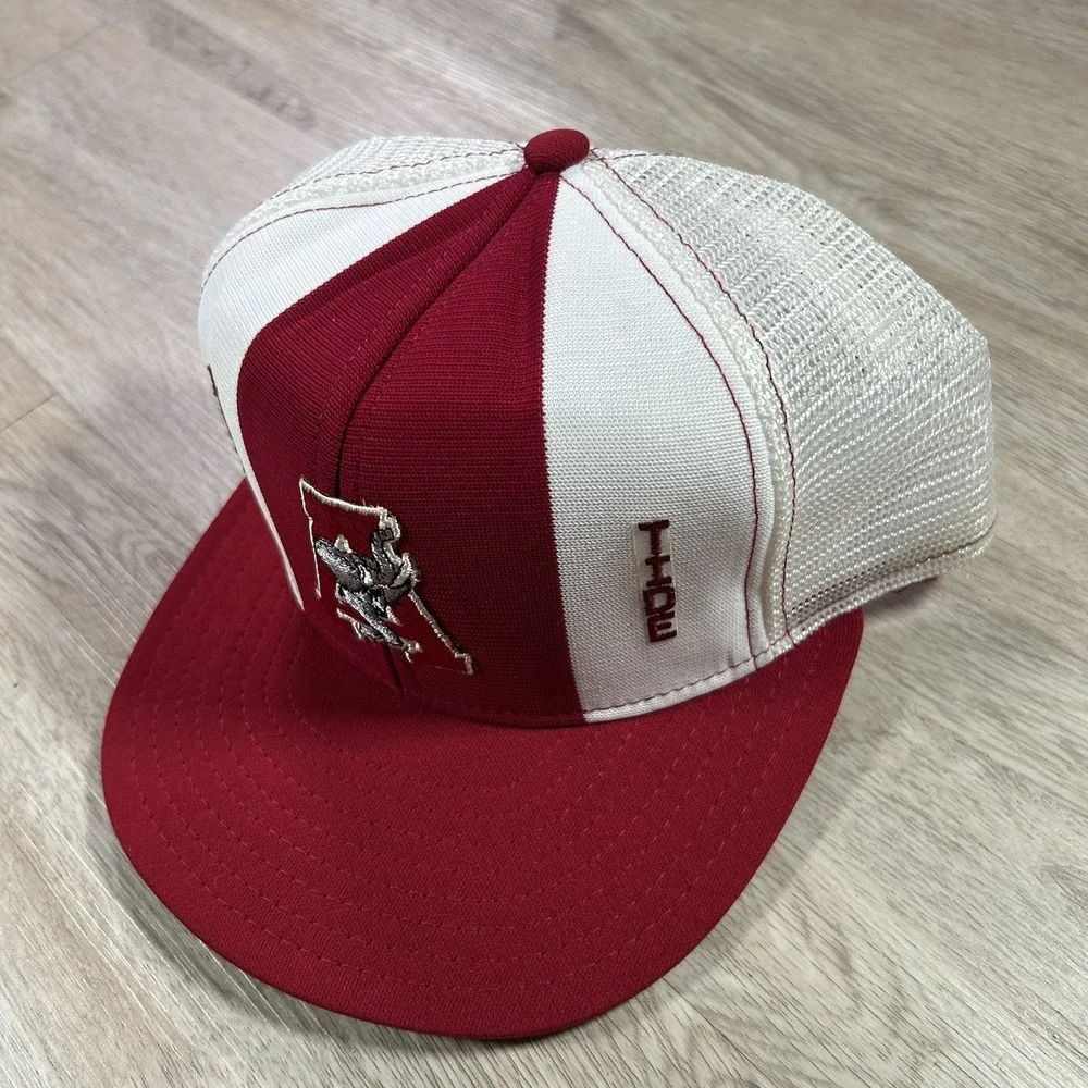 VTG 80s Alabama Crimson Tide Snapback Hat College AJD Red White Trucker Cap USA
